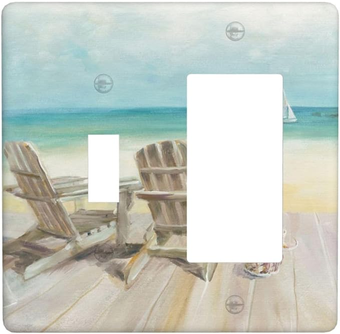 Light Switch Cover Beach Beach Chair Seascape Blue Ocean 2 Gang Toggle Rocker by Spshian