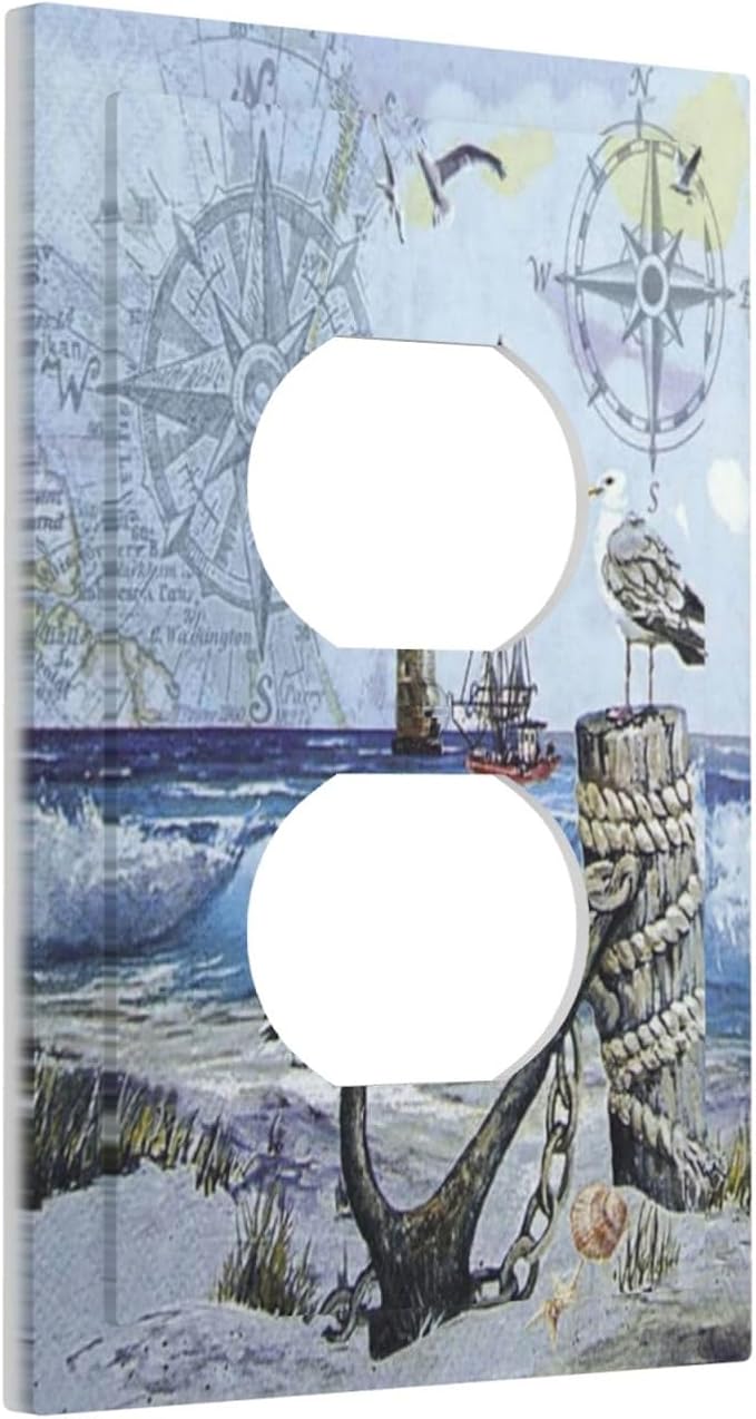 Outlet Covers Sea Ocean Sand Coast Compass Ship Lighthouse Anchor 1 Gang Duplex - Image 2