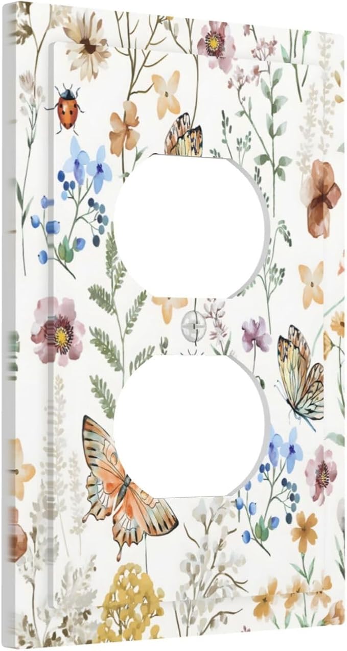 Boho Multicolor Flower Butterfly Insect Floral Outlet Covers 1 Gang Duplex - Image 2