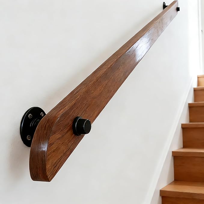 Wood Handrails, Indoor Non-Slip Staircase Handrail, Retro Rustic Wall Mount - Image 2