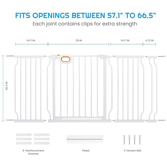 Stair Baby Gate 57-66 Inch, Extra Wide Safety Gate - Image 2