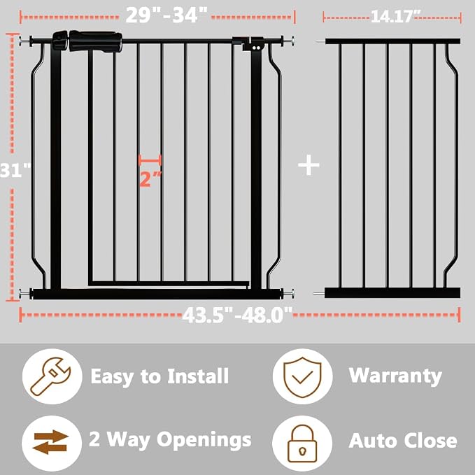 Fairy Baby Walk Through Baby Gate 43.5-48 Inch Wide, Pressure Mounted Safety - Image 2
