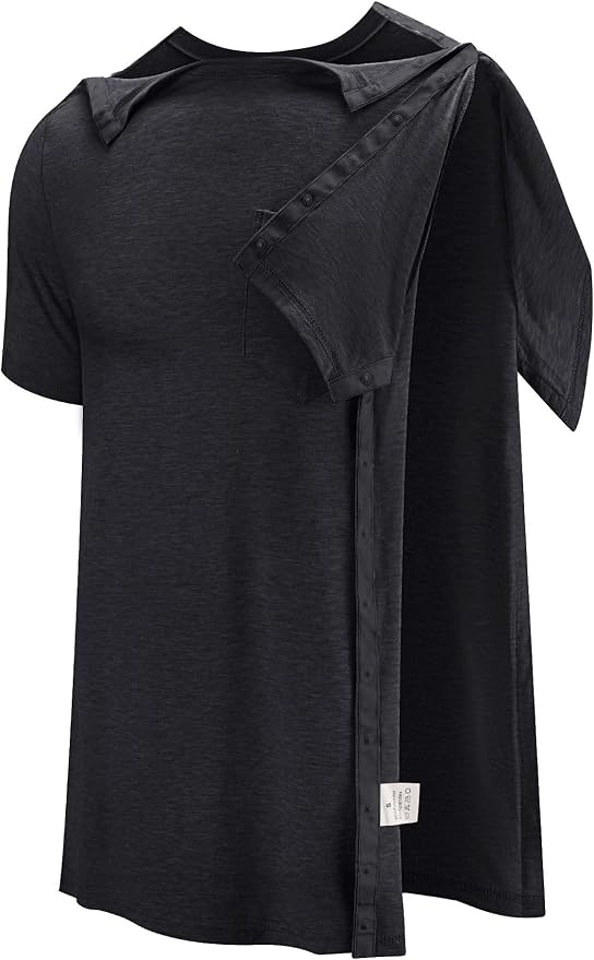 Poriff Men's Post Shoulder Surgery Recovery Shirts Full Tear Away Short Sleeve - Image 2