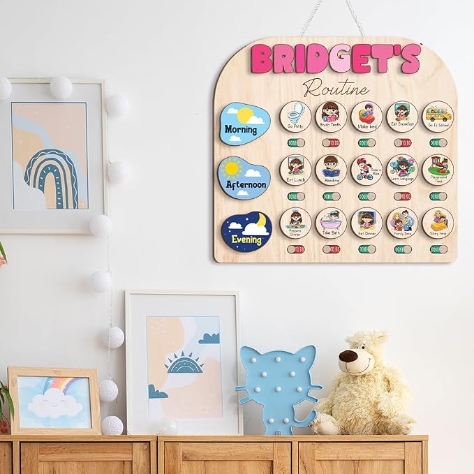 Wooden Chore Chart for Kids Visual Schedule, Routine Chart for Kids, Morning - Image 7