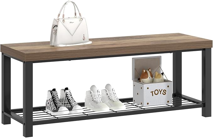 FOLUBAN Entryway Bench, Industrial Wood and Metal Storage Bench - Image 8