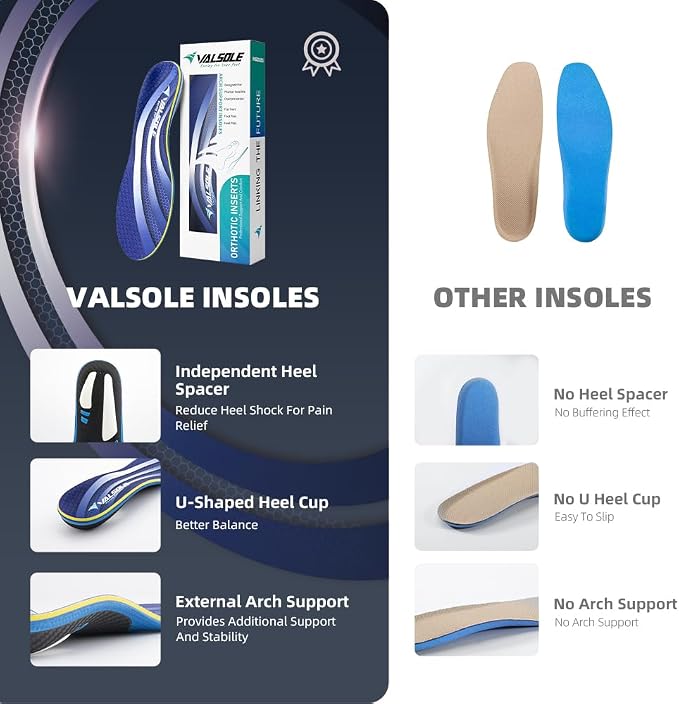 VALSOLE Plantar Fasciitis Arch Support Insoles, 210lbs+ Heavy Duty Support Pain - Image 2