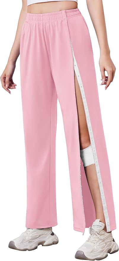 Deyeek Tear Away Pants for Women Side Slit Snap Sweatpants Loose Fit Post by Deyeek