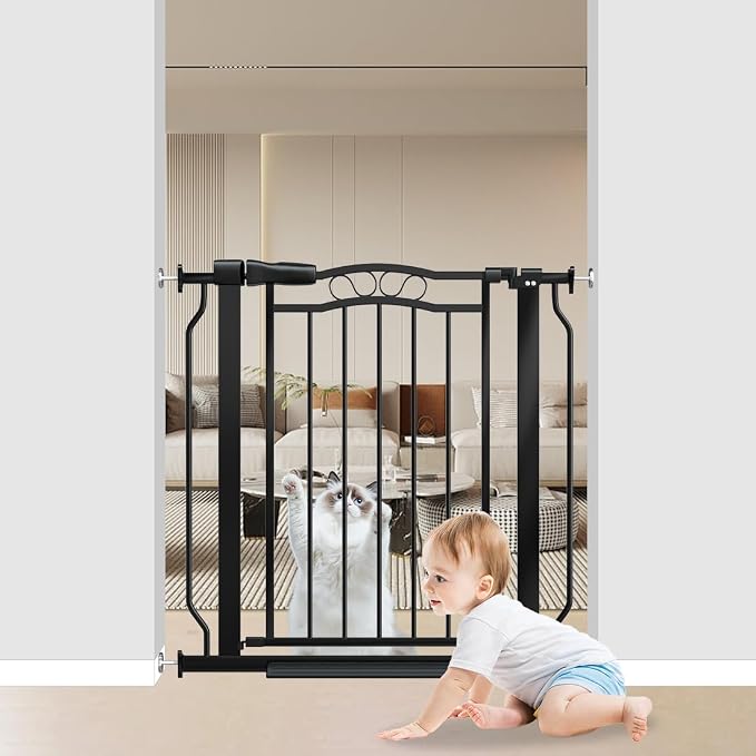 29.53"-33.85" Mornyray Auto-Close Baby Gate Extra Wide, Pressure Mounted Dog & - Image 9