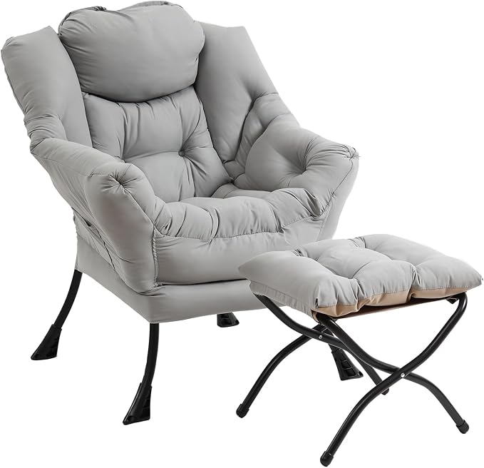 Lazy Chair with Ottoman, Modern Chair with Folding Footrest, Lounge Accent Chair by Furlide