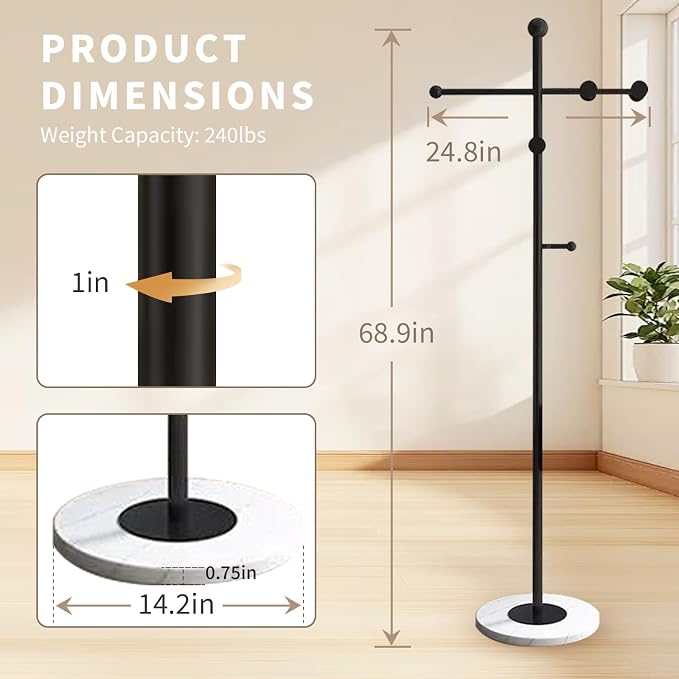 Modern Metal Coat Rack Stand, Heavy Duty T-shaped Coat Rack Freestanding - Image 4