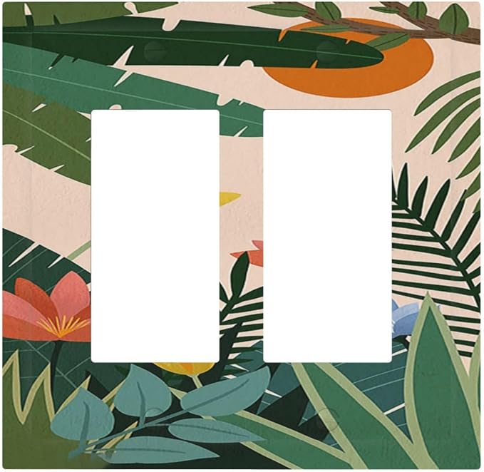 Decorative Outlet Covers Boho Tropical Plant Floral Pattern 2 Gang Double GFCI by LightSwitchCover