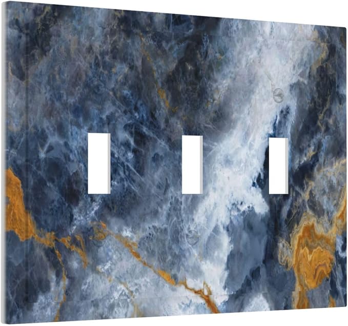Decorative Switch Plate Covers Gold Dark Blue Gilt Haze Marble 3 Gang Light - Image 2