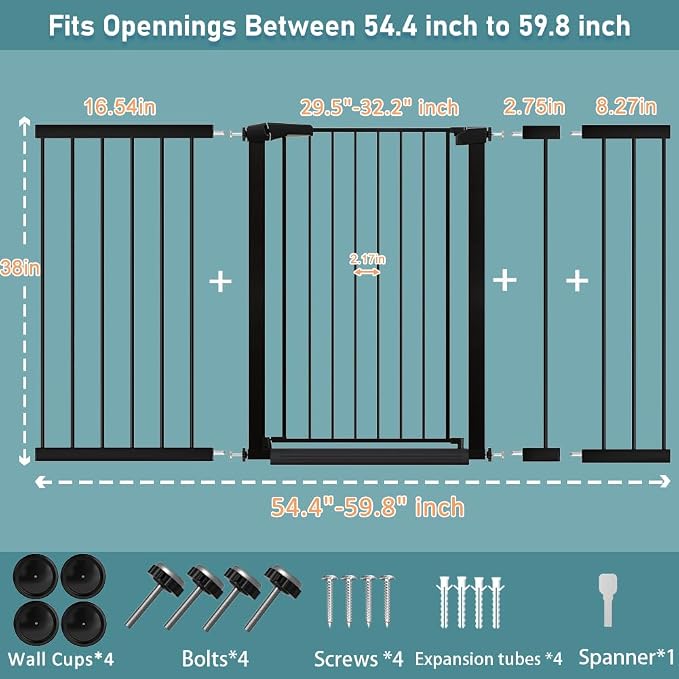 Fairy Baby 38" Extra Tall Pet Cat Gate, 54.4"-59.8" Extra Wide Long Dog Pet - Image 2