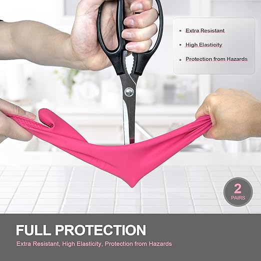 Mamison 2 Pairs Reusable Waterproof Household Dishwashing Cleaning Rubber Gloves - Image 3