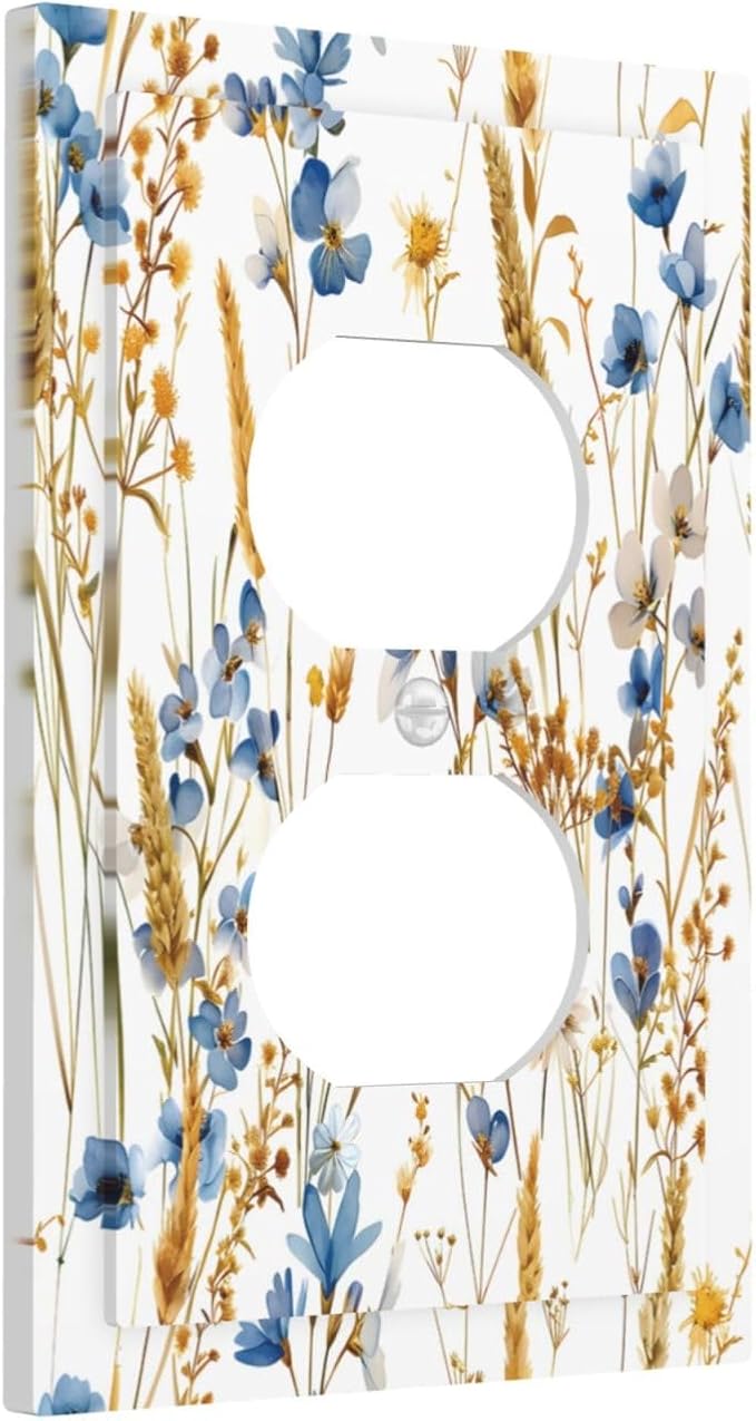 Vintage Wildflower Blue Gold Country Fall Wheat Floral Outlet Covers 1 Gang - Image 2
