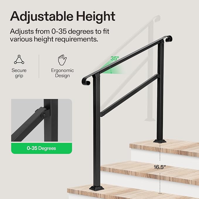 VIVOSUN Outdoor Handrail, 3 Step Stair Handrail, Wrought Mattle Iron Stair - Image 5
