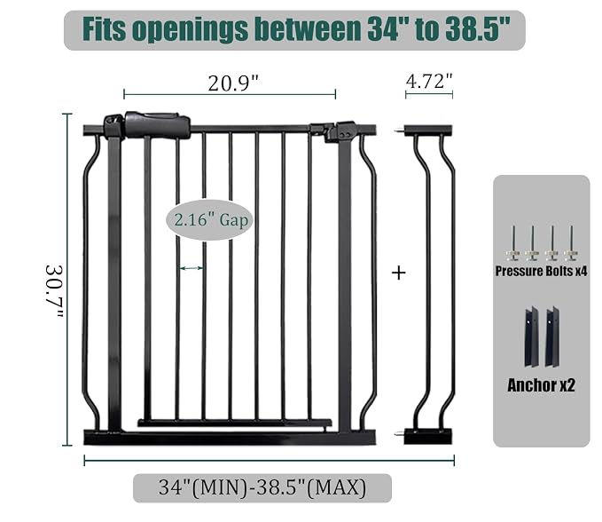 34-38.5 Inch Walk Through Baby & Dog Gate, No Drill Pressure Mounted, - Image 2
