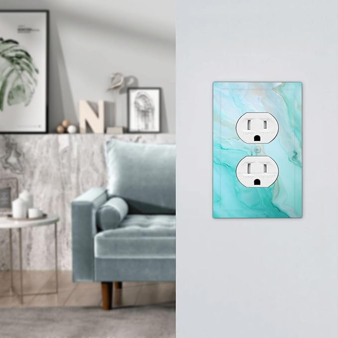 Teal Gold Marbling Turquoise Print Outlet Covers 1 Gang Duplex Light Switch - Image 7