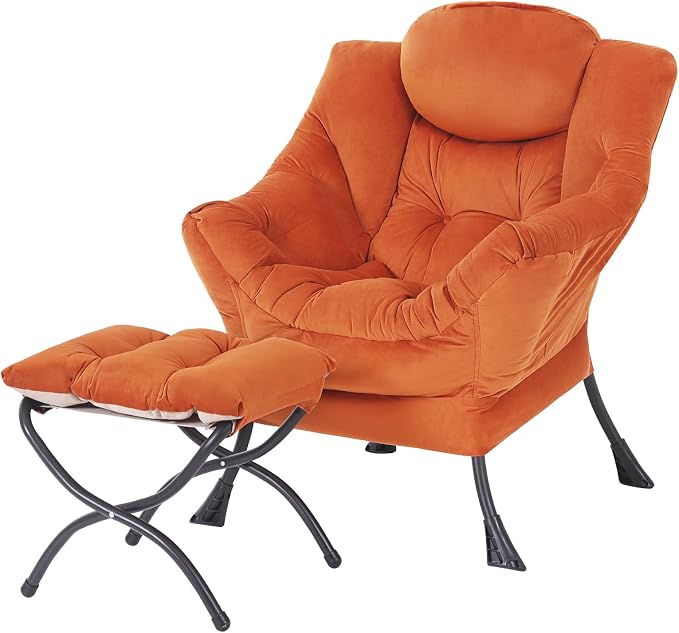 Lazy Chair with Folding Ottoman, Modern Accent Lounge Armchair with Armrests by MBOOYOME