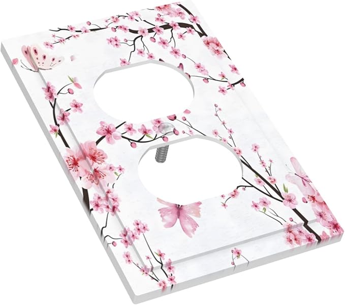 Cherry Floral Watercolor Pink Flowers Butterfly Outlet Covers 1 Gang Duplex - Image 3