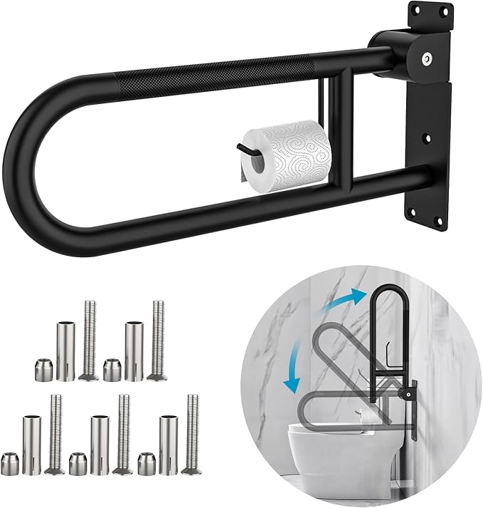 Toilet Grab Bar 22.4 Inch Black, Munzong Anti-Slip Handicap Grab Bars by Munzong