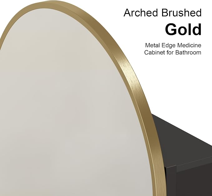 Recessed Medicine Cabinet Mirror, Brushed Brass Gold Arched Medicine Cabinet - Image 7