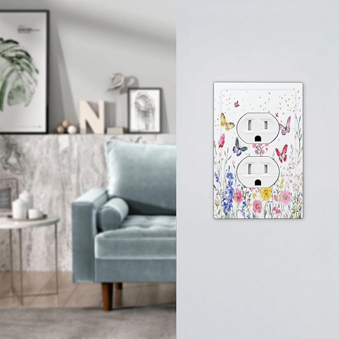 Outlet Covers Watercolor Floral Butterfly Colorful Wildflower 1 Gang Duplex - Image 7