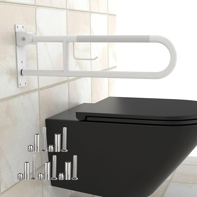 U Shaped Toilet Grab Bar 30.3 Inch, Munzong White Anti-Slip Support Rail by Munzong