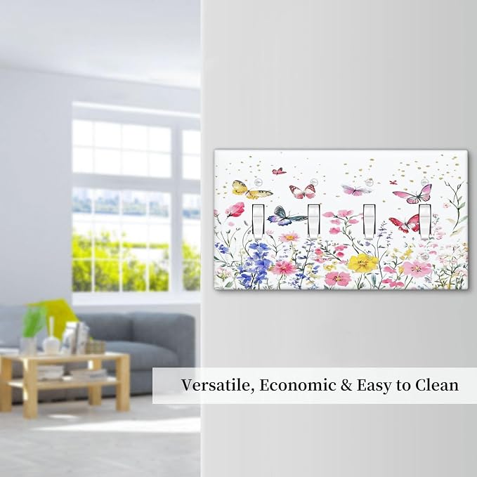Light Switch Covers Watercolor Floral Butterfly Colorful Wildflower Quad Toggle - Image 7