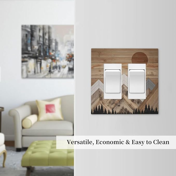 Wooden Planks Mosaic Snow Mountain Sun Decorative Outlet Covers 2 Gang Double - Image 7