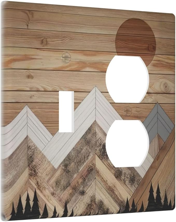 Wooden Planks Mosaic Snow Mountain Sun Wallplates 1 Toggle 1 Duplex Switch - Image 2