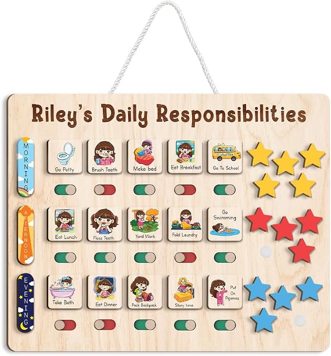 Wooden Chore Chart for Kids Visual Schedule, Routine Chart for Kids, Morning by TinyKidz