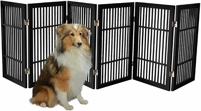 Pet Dog Gate Strong and Durable Freestanding Folding Acacia Hardwood Portable - Image 2