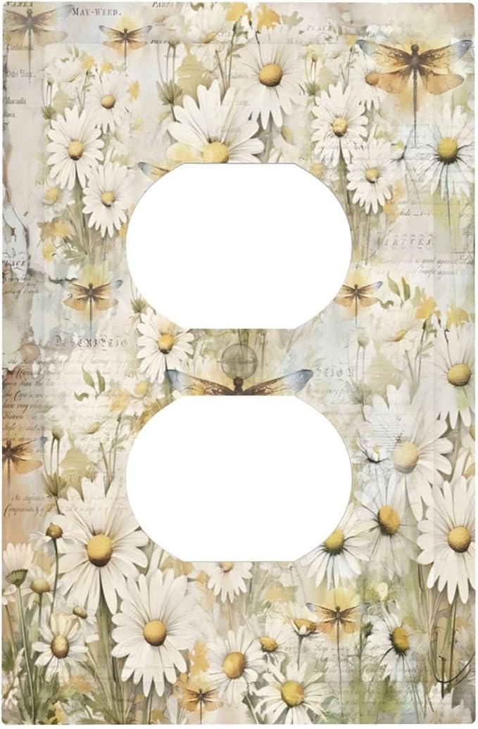 Vintage Letter Paper Wildflowers Dragonfly Daisy Floral Outlet Covers 1 Gang by Unknown