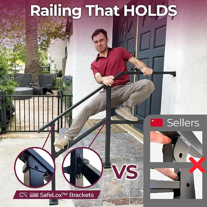CHR Fence & Rail Hand Rails for Outdoor Steps, 5 Step Handrail & Indoor Stair - Image 7