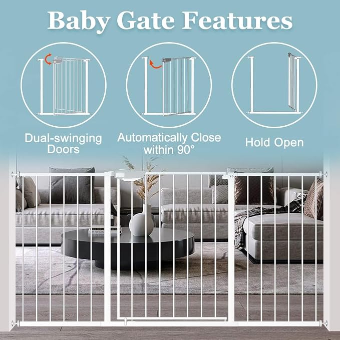WAOWAO Triple Lock Baby Gate Extra Wide 67.32-72.04" Pressure Mounted Walk - Image 5