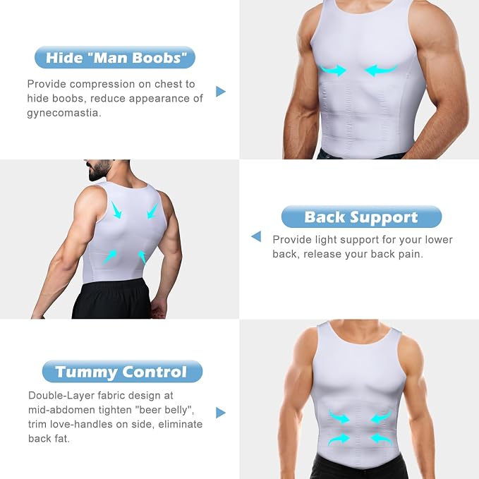 Mens Slimming Body Shaper Vest, Gynecomastia Compression Shirts, Tummy Control - Image 2