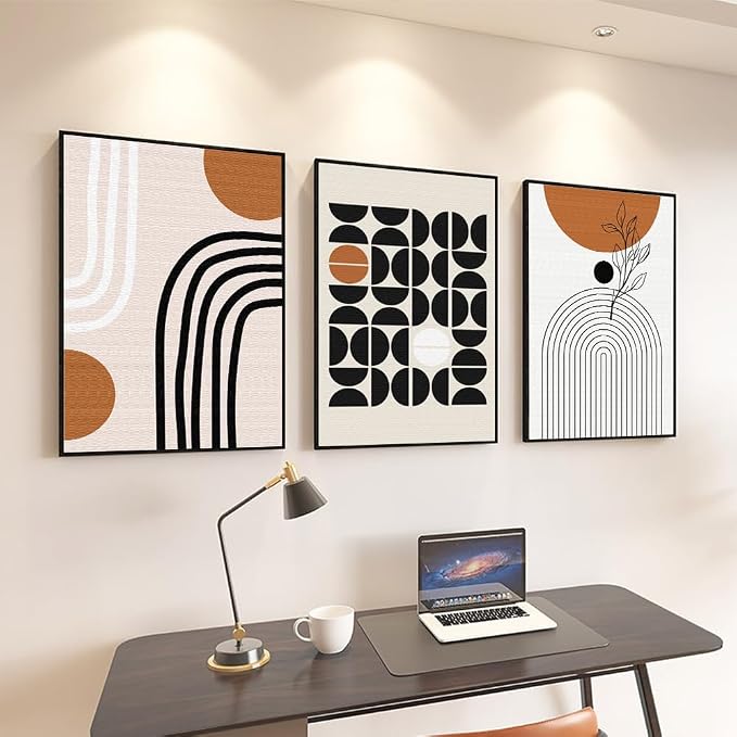 QKF Minimalist Canvas Wall Art Boho Black Brown Beige Line Geometric Abstract - Image 8
