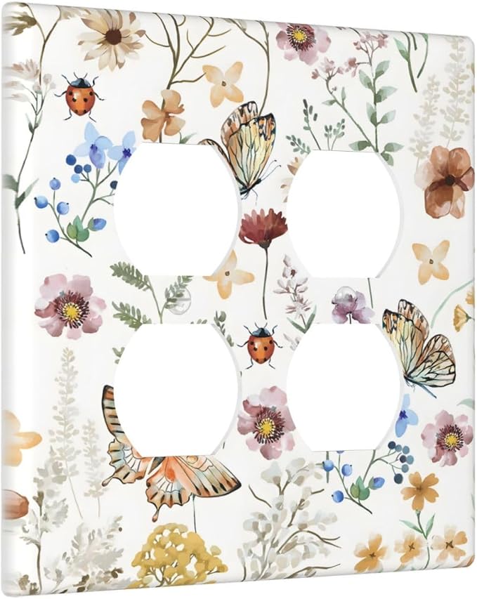 Boho Multicolor Flower Butterfly Insect Floral Outlet Covers 2 Gang Double - Image 2