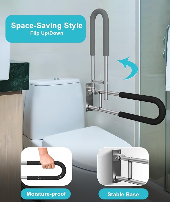 Handicap Grab Bars Rails 23.6 Inch Toilet Handrails Bathroom Safety Bar Hand - Image 3