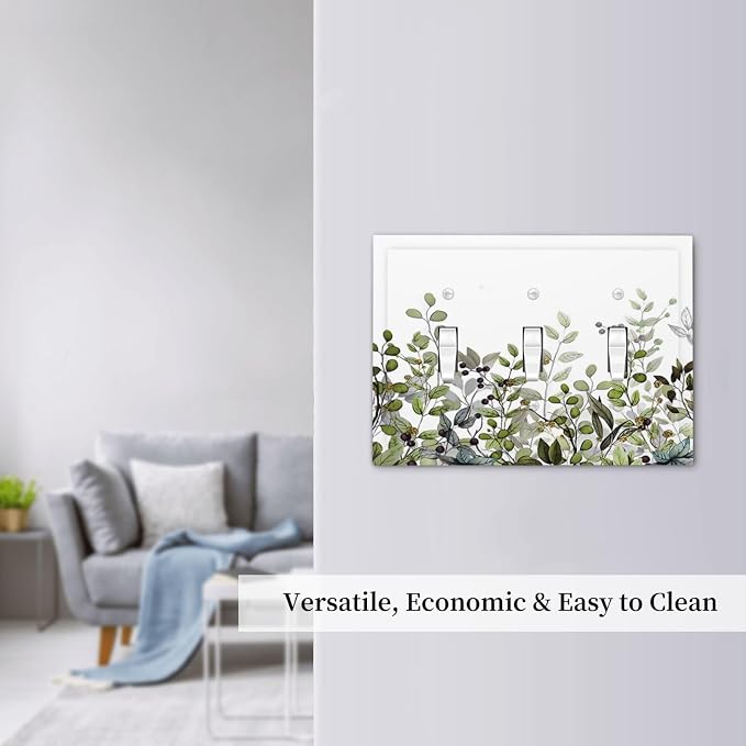 Watercolor Green Eucalyptus Leaves Plants Fruit Decorative Switch Plates 3 Gang - Image 7
