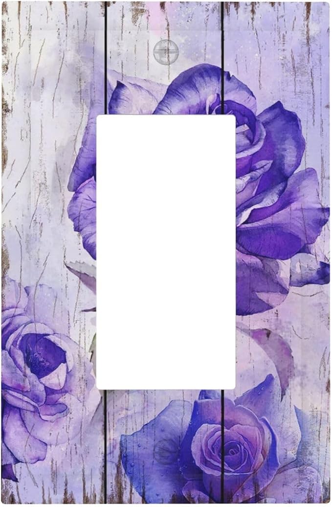 Outlet Covers Purple Rose Flower Rustic Wood Plank 1 Gang Wall Plate Single by Spshian