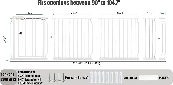 Heavy Duty Baby & Dog Safety Gate 86-104.7 Inch, Tension Mounted No Drilling - Image 2