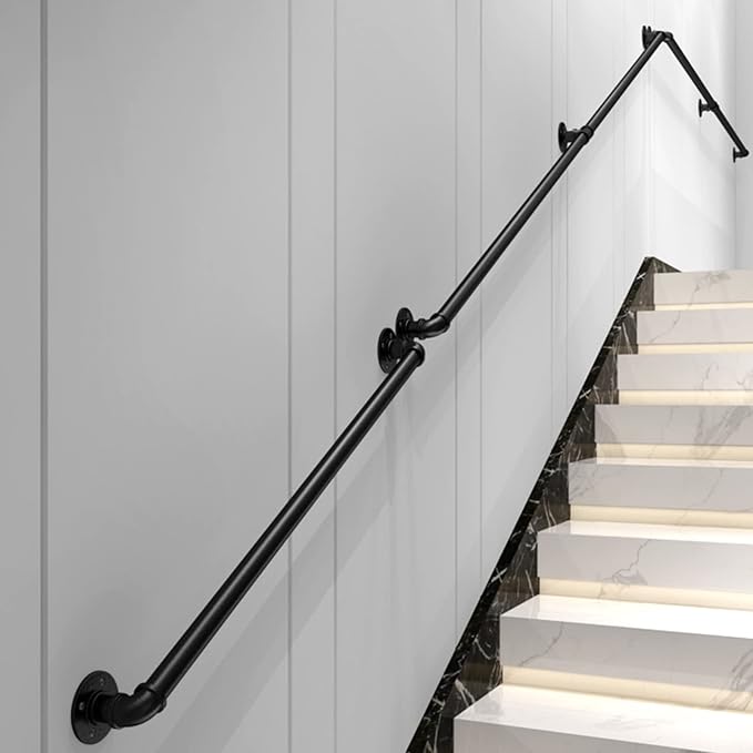 10FT Industrial Stair Railing Wall Mount Staircase Handrail φ1.3 Pipe Hand Rail - Image 3