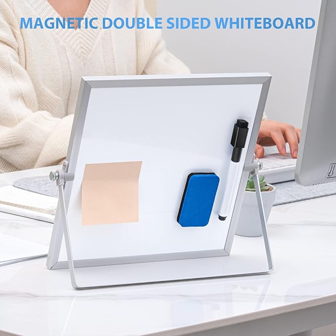 ARCOBIS Small WhiteBoard with Stand 10" X 10", Magnetic Double-Sided Dry Erase - Field & Grace