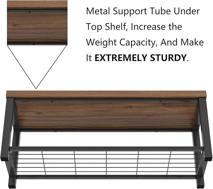 FOLUBAN Shoe Bench, Modern Wood and Metal Storage Bench - Image 6