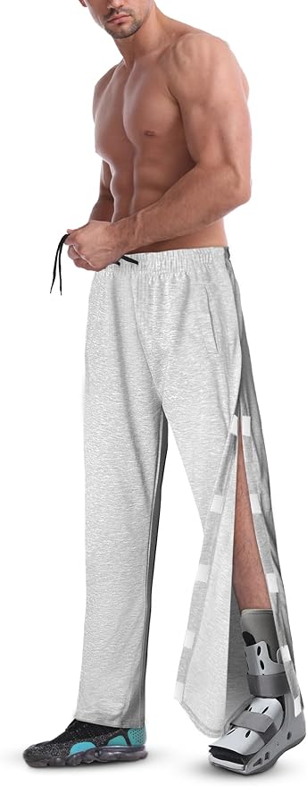 Men's Tearaway Pants for Post Surgery 2 Side Velcro Breakaway Open Bottom by EVERWORTH