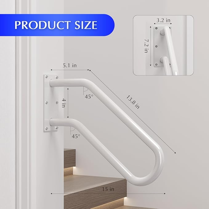 Hand Rails for Outdoor 1-2 Steps, Indoor Stairs, Wall Mount Non-Slip U-Shape - Image 3