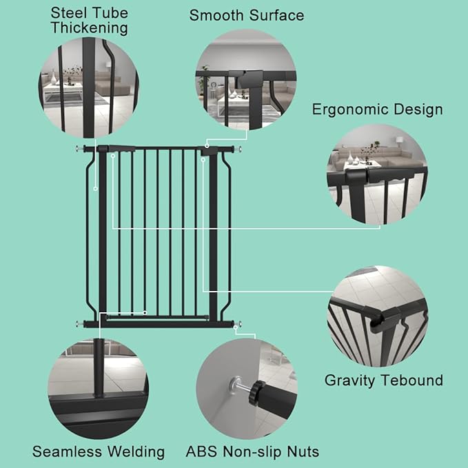 ALLAIBB White 40.55" Extra Tall Wide 29.92-62.60" Baby Gate Pressure Mounted - Image 5