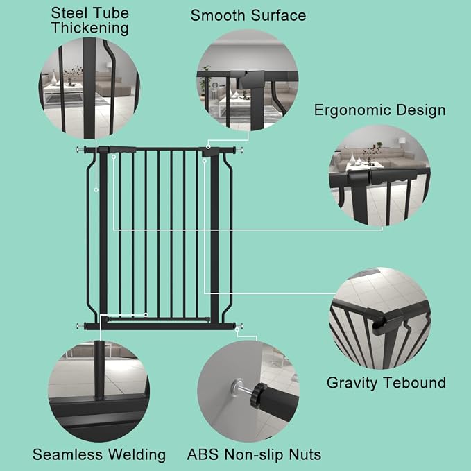 ALLAIBB Black 40.55" Extra Tall Wide 57.48-73.62" Baby Gate Pressure Mounted - Image 5